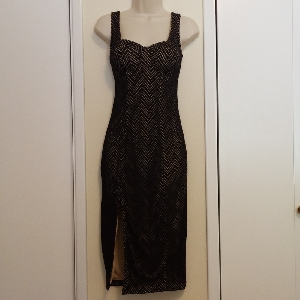 Date Night Black & Gold Midi Dress w/ Pads